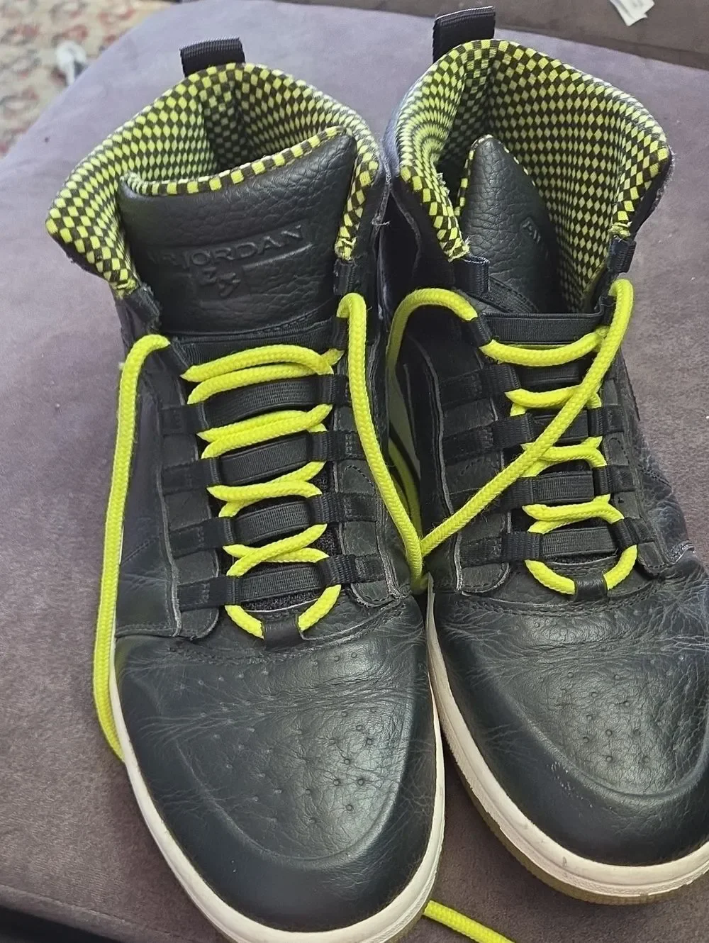 Nike Jordan Size 10.5 Men’s Black with Neon Yellow Accent High-Top Sneakers
